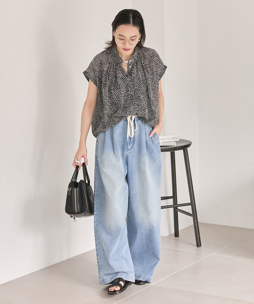ワイドパンツ ジーンズ デニム デニムパンツ 「追加2」TuckEasyDENIM By COOLMAX(R)fabric レディースの画像