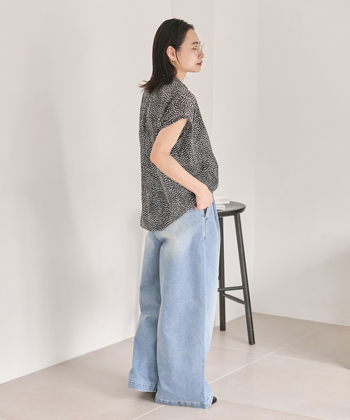 ワイドパンツ ジーンズ デニム デニムパンツ 「追加2」TuckEasyDENIM By COOLMAX(R)fabric レディースの画像