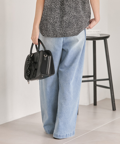 ワイドパンツ ジーンズ デニム デニムパンツ 「追加2」TuckEasyDENIM By COOLMAX(R)fabric レディースの画像