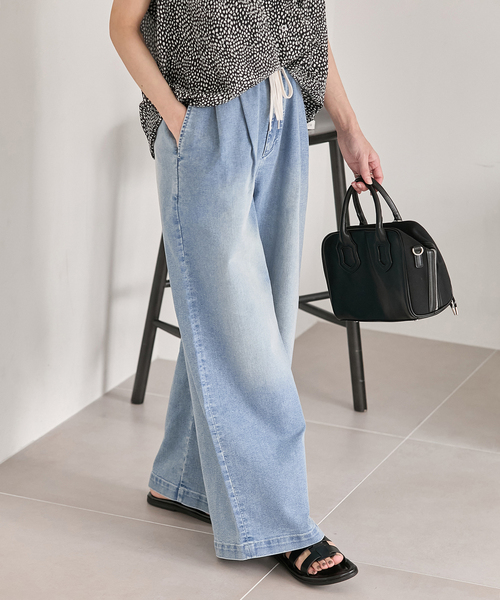 ワイドパンツ ジーンズ デニム デニムパンツ 「追加2」TuckEasyDENIM By COOLMAX(R)fabric レディースの画像