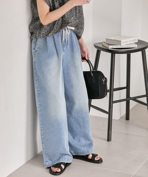 ワイドパンツ ジーンズ デニム デニムパンツ 「追加2」TuckEasyDENIM By COOLMAX(R)fabric レディースの画像