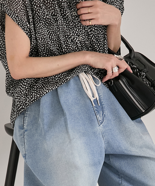 ワイドパンツ ジーンズ デニム デニムパンツ 「追加2」TuckEasyDENIM By COOLMAX(R)fabric レディースの画像