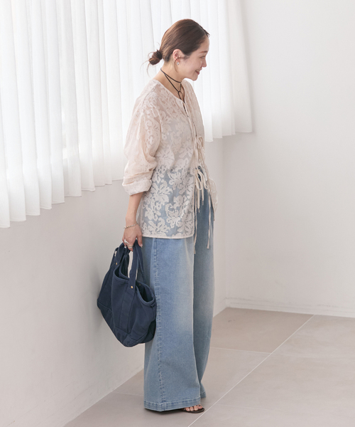 ワイドパンツ ジーンズ デニム デニムパンツ 「追加2」TuckEasyDENIM By COOLMAX(R)fabric レディースの画像