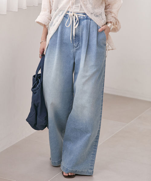 ワイドパンツ ジーンズ デニム デニムパンツ 「追加2」TuckEasyDENIM By COOLMAX(R)fabric レディースの画像