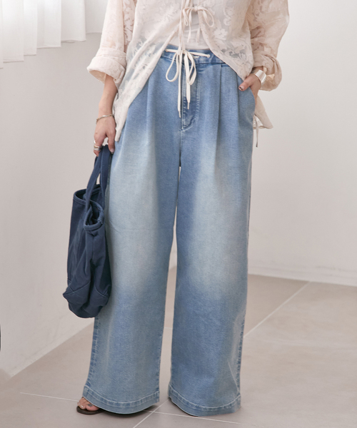 ワイドパンツ ジーンズ デニム デニムパンツ 「追加2」TuckEasyDENIM By COOLMAX(R)fabric レディースの画像