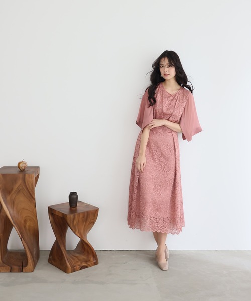「PourVous」 7分袖ワンピース M ピンク レディース_画像9