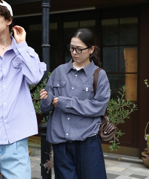 「BROKEN BASE」 長袖シャツ MEDIUM ネイビー メンズ_画像6