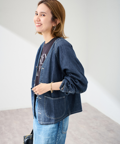   Jeans クロップド丈デニムジャケット デニムジャケット gジャン クロップド丈 半袖デニムシャツジャケット