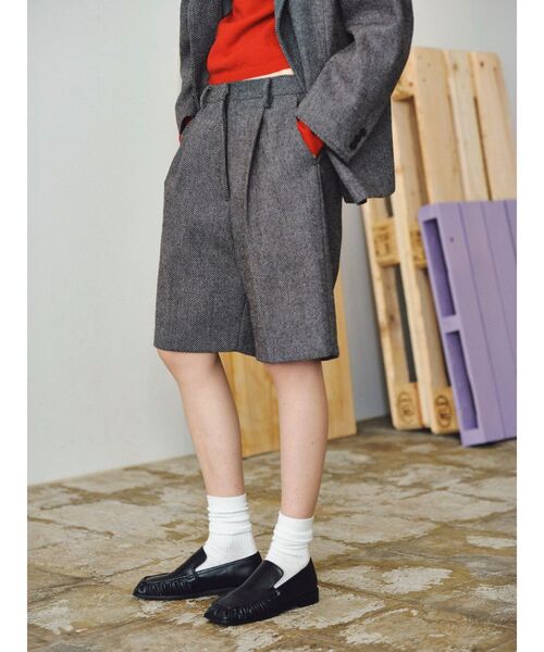 ハーフパンツ パンツ 短パン ヘリンボーンショートパンツ レディース