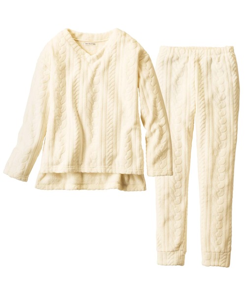 パジャマ ルームウェア 「温活上下セット」ケーブルニット風もこもこフリースルームウェアセット レディース | ブランド登録なし | 24
