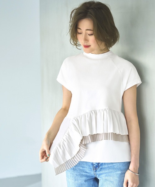 RUIRUE BOUTIQUE tシャツ 洗える ｜ 異素材ダブルプリーツ