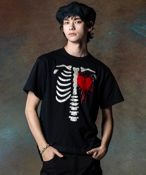 glamb（グラム） tシャツ Velour Skeleton T-Shirt / ベロアスケルトン
