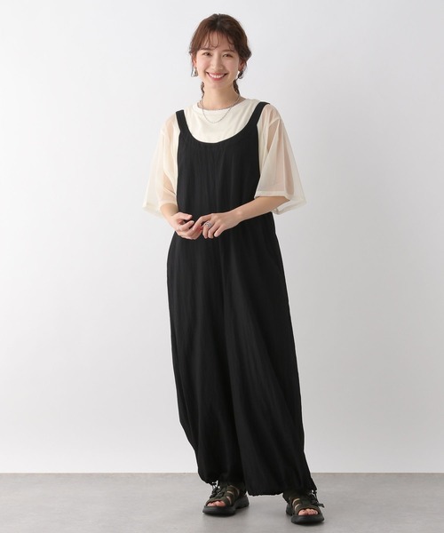 ブラックサロペット ナイロン素材 Mila Owen｜撥水ドロストナイロンサロペット | Rakuten Fashion
