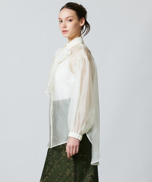【DOUBLE STANDARD CLOTHING 】38 新品 白シアーシャツ DOUBLE STANDARD CLOTHING ブラウス シャツ ボウタイシアー