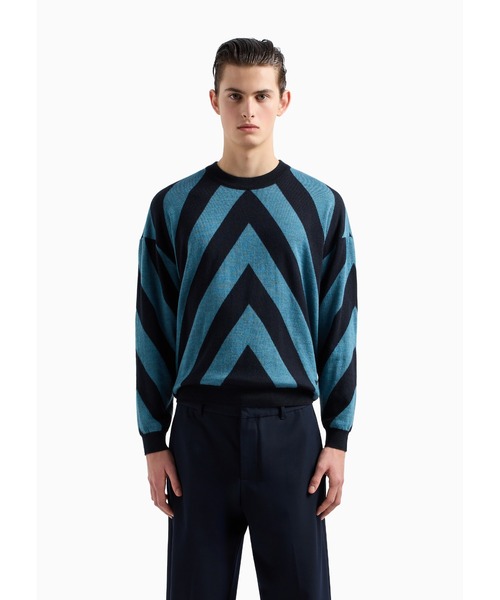 ARMANI イタリア製 リブニットセーター 紺色 ヘンリーネック アルマーニ ARMANI イタリア製 リブニットセーター 紺色 ヘンリーネック