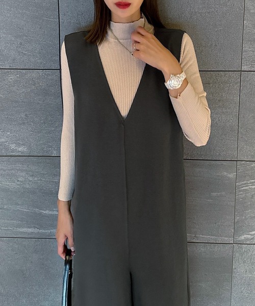 JUNOAH オールインワン Vネックオールインワン レディース : ZOZOTOWN