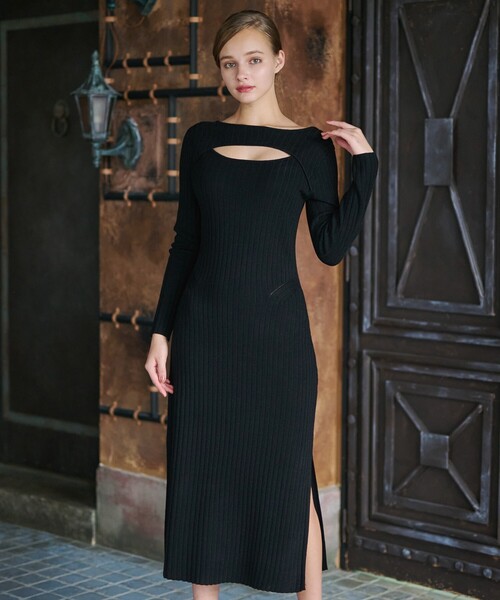 クリスチャンディオール　プレタポルテ　リブニットドレス　ワンピース　ウール　L クリスチャンディオール プレタポルテ リブニットドレス ワンピース