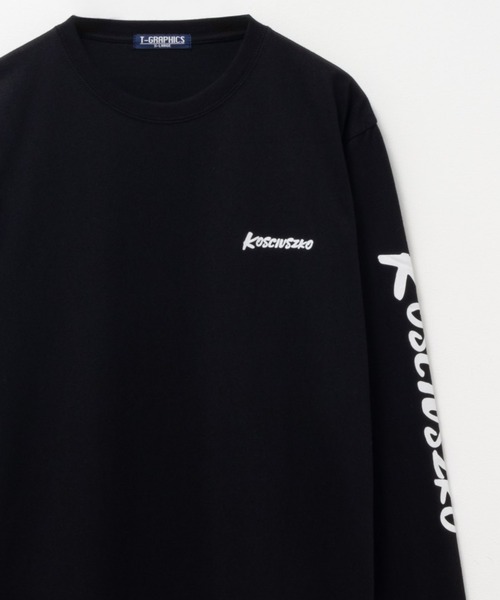 グラフィックプリント長袖カットソー Lサイズ 黒 tシャツ T-GRAPHICS 袖ロゴプリント長袖Tシャツ メンズ レディース