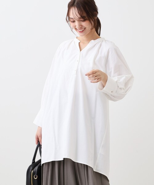 ブラウス シャツ 「SALE／E‐QUALITY／手洗い可」スキッパーネックチュニックブラウス レディース
