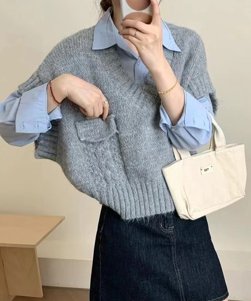 ベスト ジレ ケーブル編みVネックベスト レディース Chick ベスト ジレ V-neck Sleeveless Knit / Vネック ケーブル