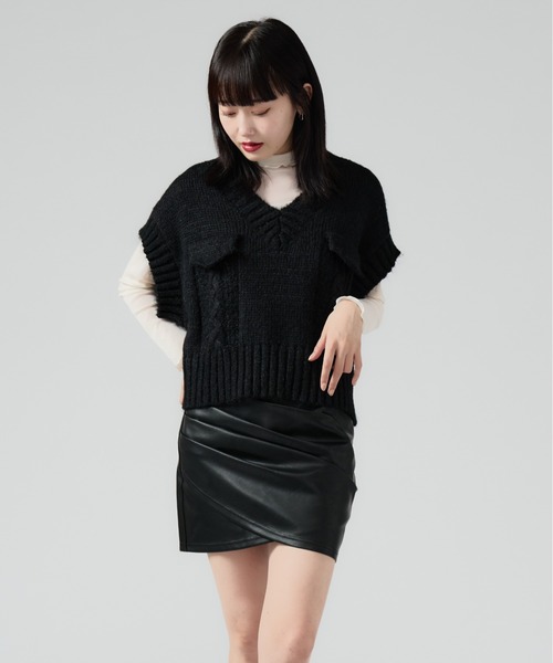 ベスト ジレ ケーブル編みVネックベスト レディース Chick ベスト ジレ V-neck Sleeveless Knit / Vネック ケーブル