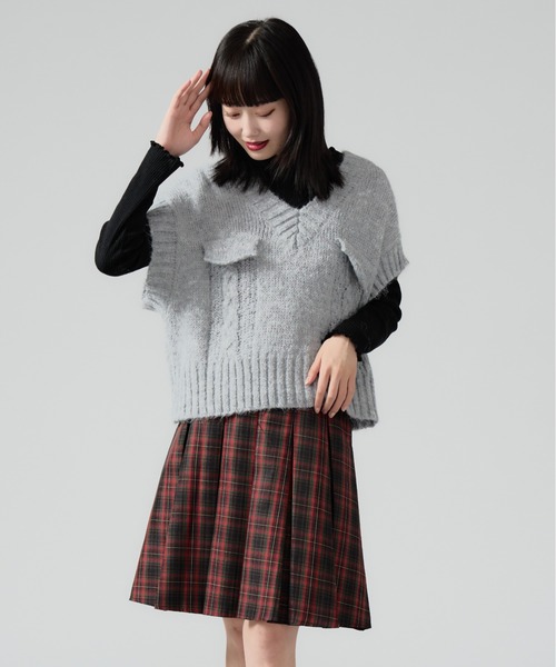 ベスト ジレ ケーブル編みVネックベスト レディース Chick ベスト ジレ V-neck Sleeveless Knit / Vネック ケーブル