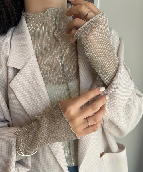 RANAN（ラナン） tシャツ 前後2WAYラメプリーツシアーハイネックプル