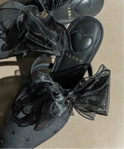 美品　RANDA　シフォンリボンハートミュールパンプス　ブラック　2025　S RANDA パンプス 「HEART COLLECTION」シフォンリボンハート