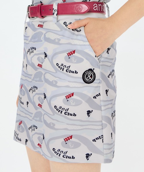 アンパスィ　ゴルフ　スカート　グレー　白　ロゴ　プリーツ　レディースＭ　極美品 le coq sportif GOLF ルコックゴルフ スカート レディース 下