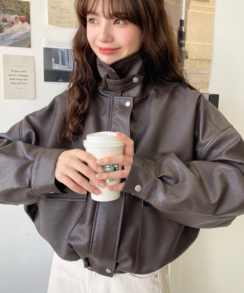 「moment+」 ジップアップブルゾン M ブラック レディース_画像5