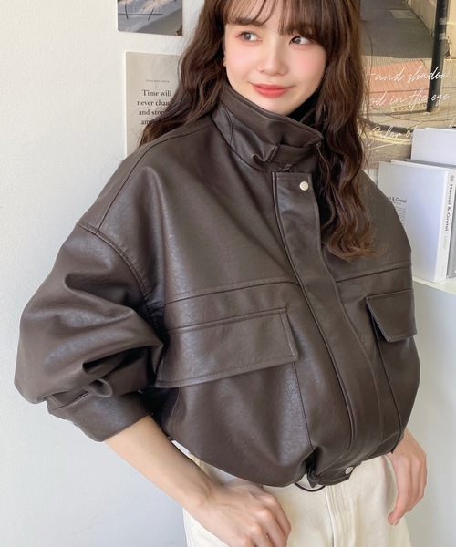 「moment+」 ジップアップブルゾン M ブラック レディース_画像6