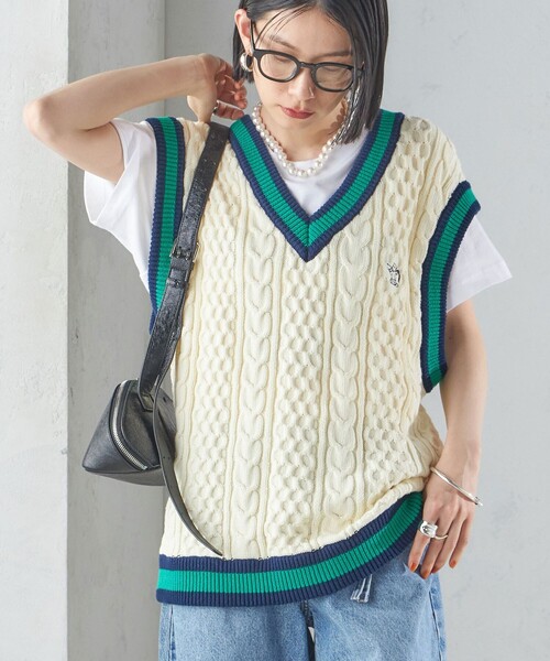 ベスト ジレ 「SHIPS別注」LOGAN KNITTING MILLS: チルデン Vネック ベスト レディース