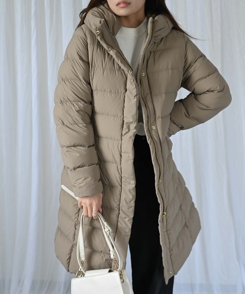 PECA ロングダウンコート ダウン フェザー 女優襟 美品 大きめ 13 XL ＆HALF ダウンコート ダウンジャケット ストレッチダウンロングコート