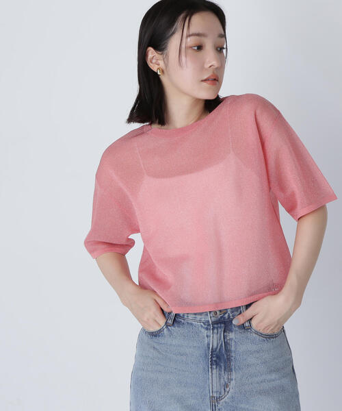 ニット セーター クロップドシアーニットTシャツ レディース