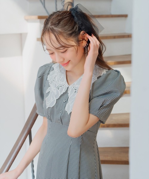 WILLSELECTION ワンピース タックウエストレース襟ワンピース