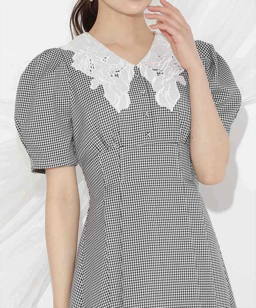 WILLSELECTION ワンピース タックウエストレース襟ワンピース