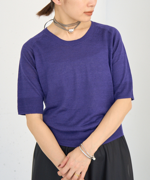 IENA ニット セーター フレンチリネンハーフスリーブプル