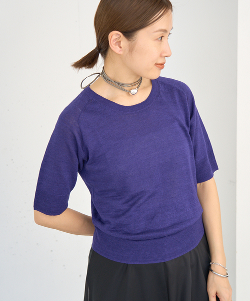 IENA ニット セーター フレンチリネンハーフスリーブプル