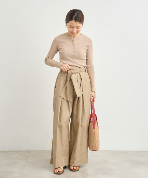 【新品未使用】<enrica/エンリカ＞ ワイドチノパンツ ベージュ タグ付き IENA（イエナ） パンツ enrica/エンリカ コットンリネンワイドパンツ
