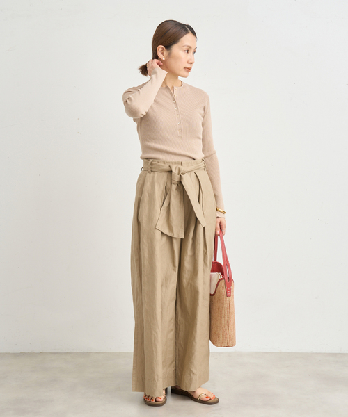 【新品未使用】<enrica/エンリカ＞ ワイドチノパンツ ベージュ タグ付き IENA（イエナ） パンツ enrica/エンリカ コットンリネンワイドパンツ