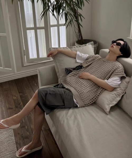 「.KOM」 ニットベスト FREE カーキ メンズ_画像8