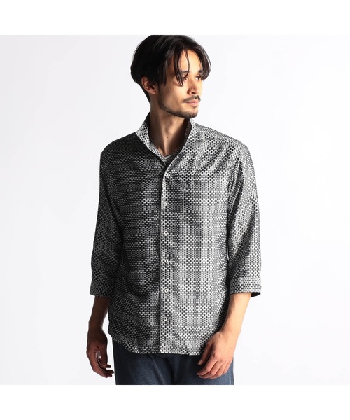NICOLE CLUB FOR MEN シャツ シアーチェック7分袖スタンドカラー
