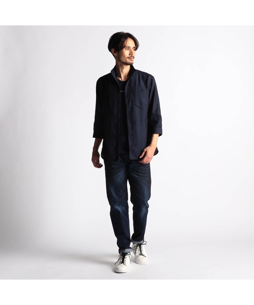 NICOLE CLUB FOR MEN シャツ シアーチェック7分袖スタンドカラー