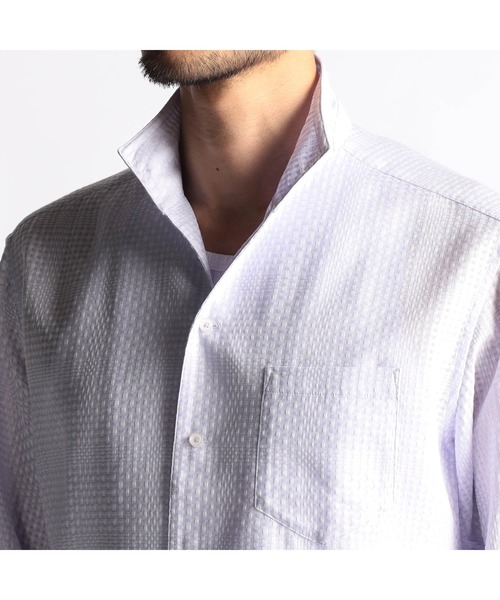 NICOLE CLUB FOR MEN シャツ シアーチェック7分袖スタンドカラー