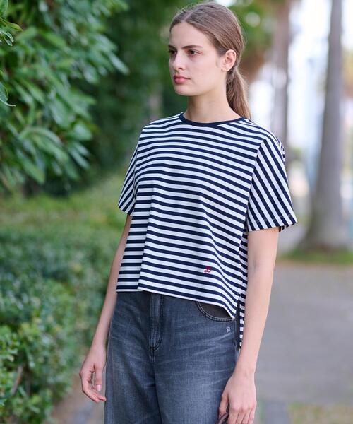 tシャツ 「接触冷感/抗菌防臭/消臭」アイスクリアコットンドルマンボーダーT レディース DRESSTERIOR tシャツ 「接触冷感/抗菌防臭/消臭」アイスクリア