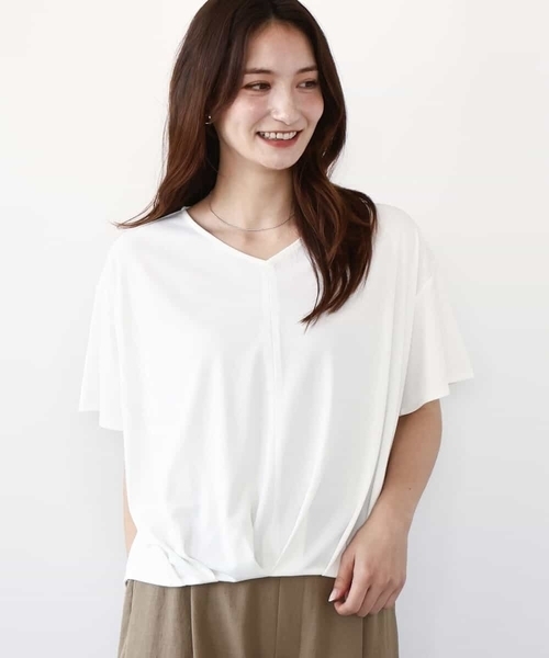 tシャツ タックヘムデザインVネックカットソー/接触冷感/UVカット/洗える レディース