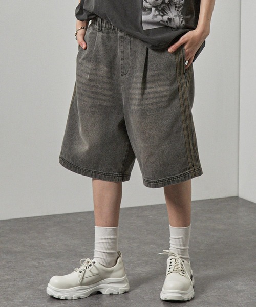 パンツ 「Alfred Alex」ヴィンテージ加工 サイドライン ハーフデニム