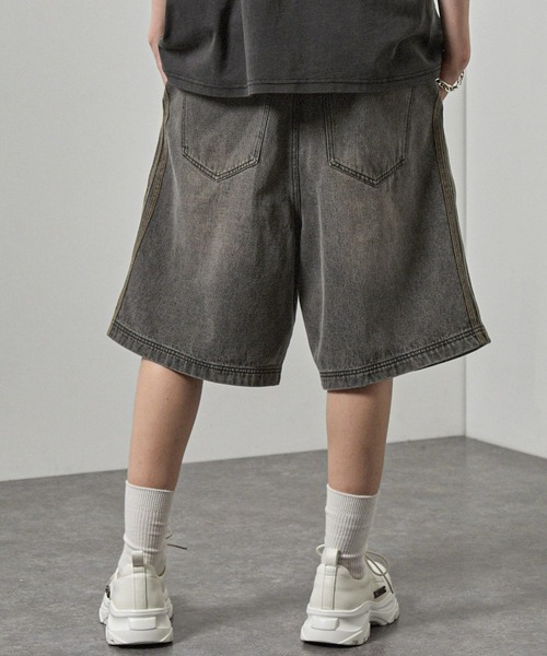 パンツ 「Alfred Alex」ヴィンテージ加工 サイドライン ハーフデニム