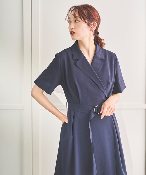 kay me 半袖ワンピース カシュクール風 ストレッチ 洗える ネイビー Sirin ワンピース 半袖 ストレッチピケカシュクールワンピース「2