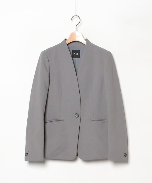 【美品】 PLST ノーカラージャケット ライトグレー PLST 「PLST」 ノーカラージャケット S グレー レディース
